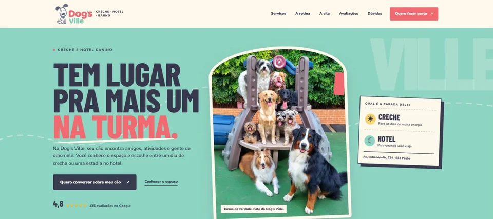 Captura da página inicial: Dog’s Ville Moema