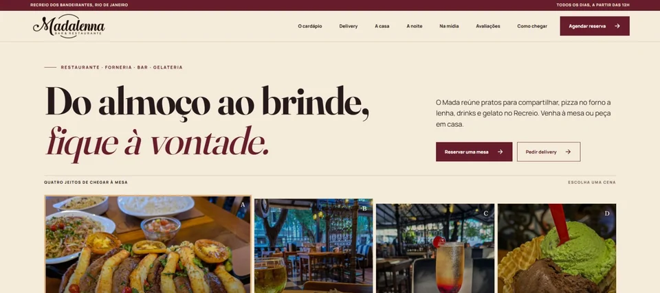 Captura da página inicial: Madalenna Bar & Restaurante