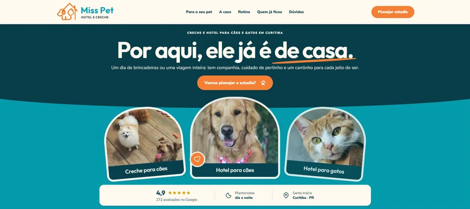 Captura da página inicial: Miss Pet Hotel