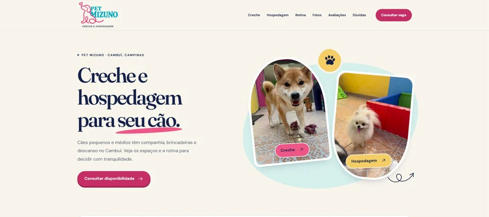 Captura da página inicial: Pet Mizuno